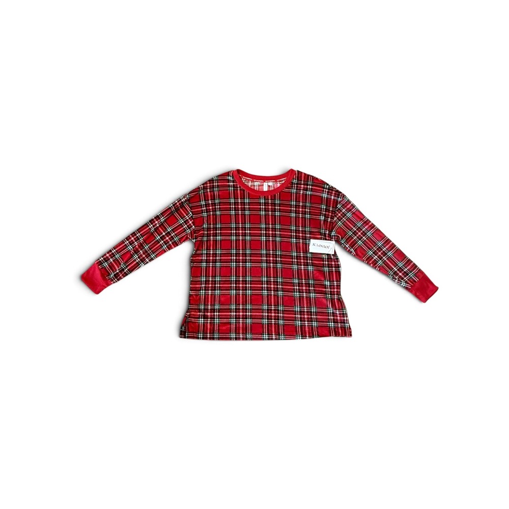 Joyspun Womens Red Plaid Long Sleeve Pajama Sleep Top Crew Neck Size L 12-14 NWT